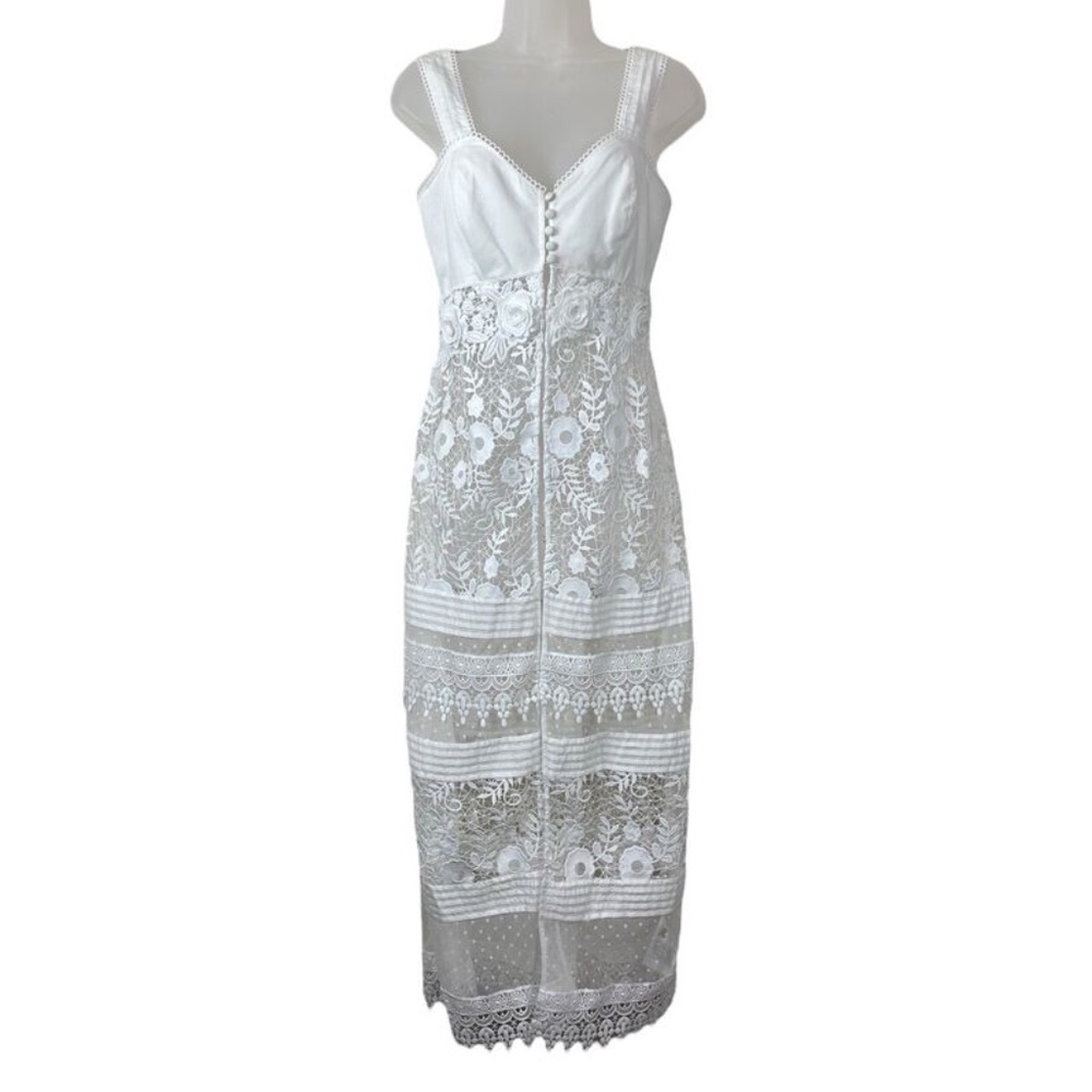 Guess Jolene White Lace Button Front Duster XS Top Tunic Empire Waist